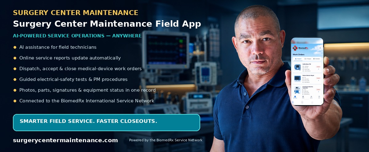 Surgery Center Field — AI-powered field-service mobile app; automatic online service reports, work-order dispatch, and closeout