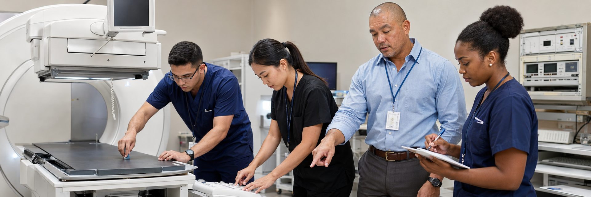 Biomedical equipment technicians training on anesthesia machine service procedures