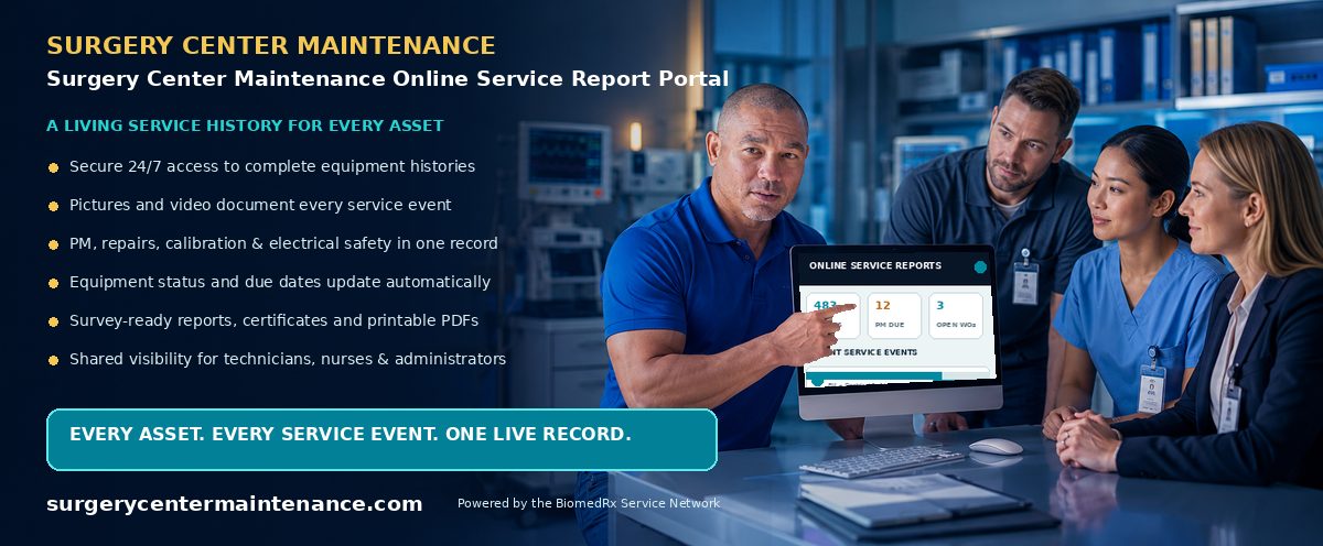 Surgery Center Maintenance Online Service Report Portal โ every service event, live in your secure online report portal; view a sample report